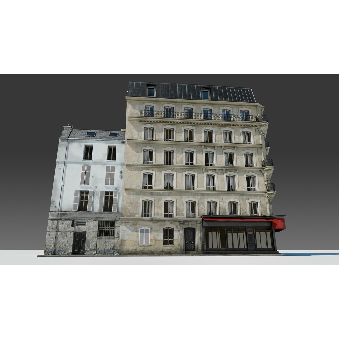 Parisian Cafe Corner Building 3D Model – Detailed Architecture with PBR Textures - View 11