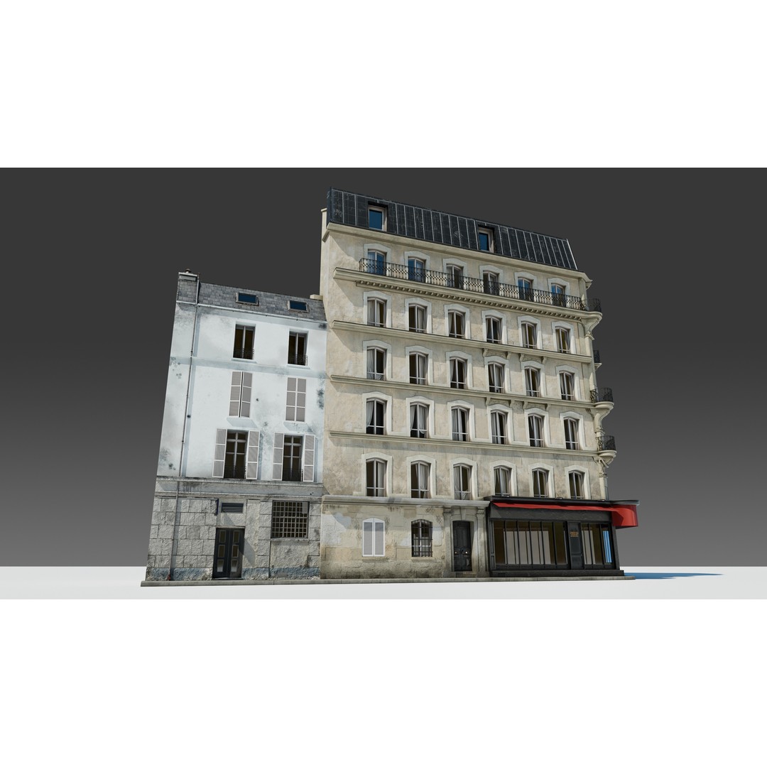 Parisian Cafe Corner Building 3D Model – Detailed Architecture with PBR Textures - View 12