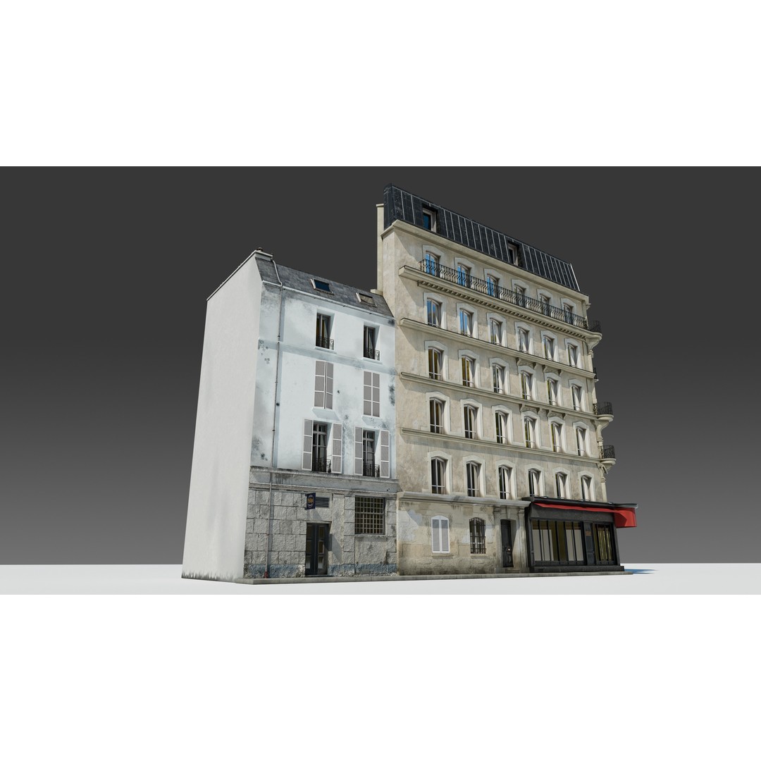 Parisian Cafe Corner Building 3D Model – Detailed Architecture with PBR Textures - View 13