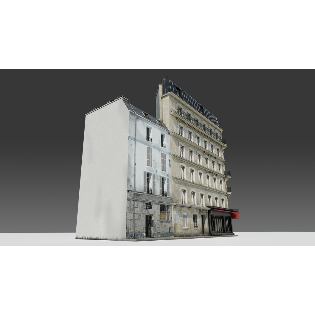 Parisian Cafe Corner Building 3D Model – Detailed Architecture with PBR Textures - View 14