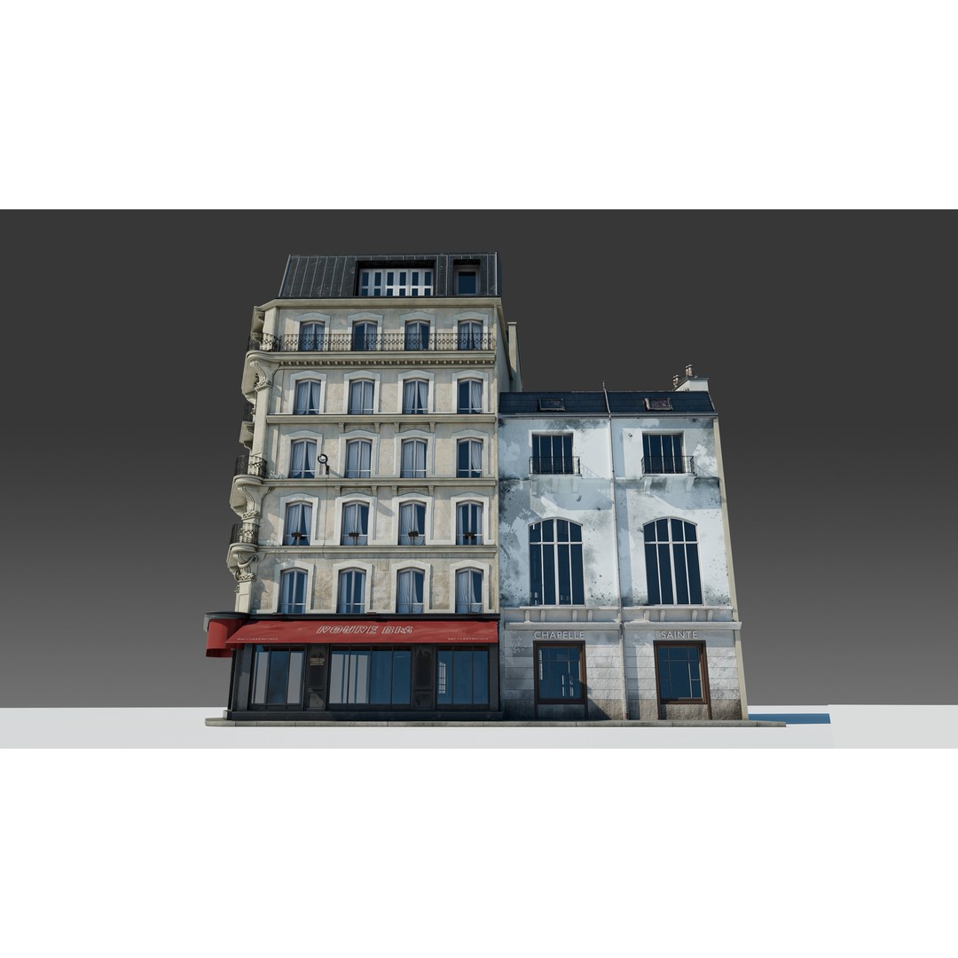 Parisian Cafe Corner Building 3D Model – Detailed Architecture with PBR Textures - View 15