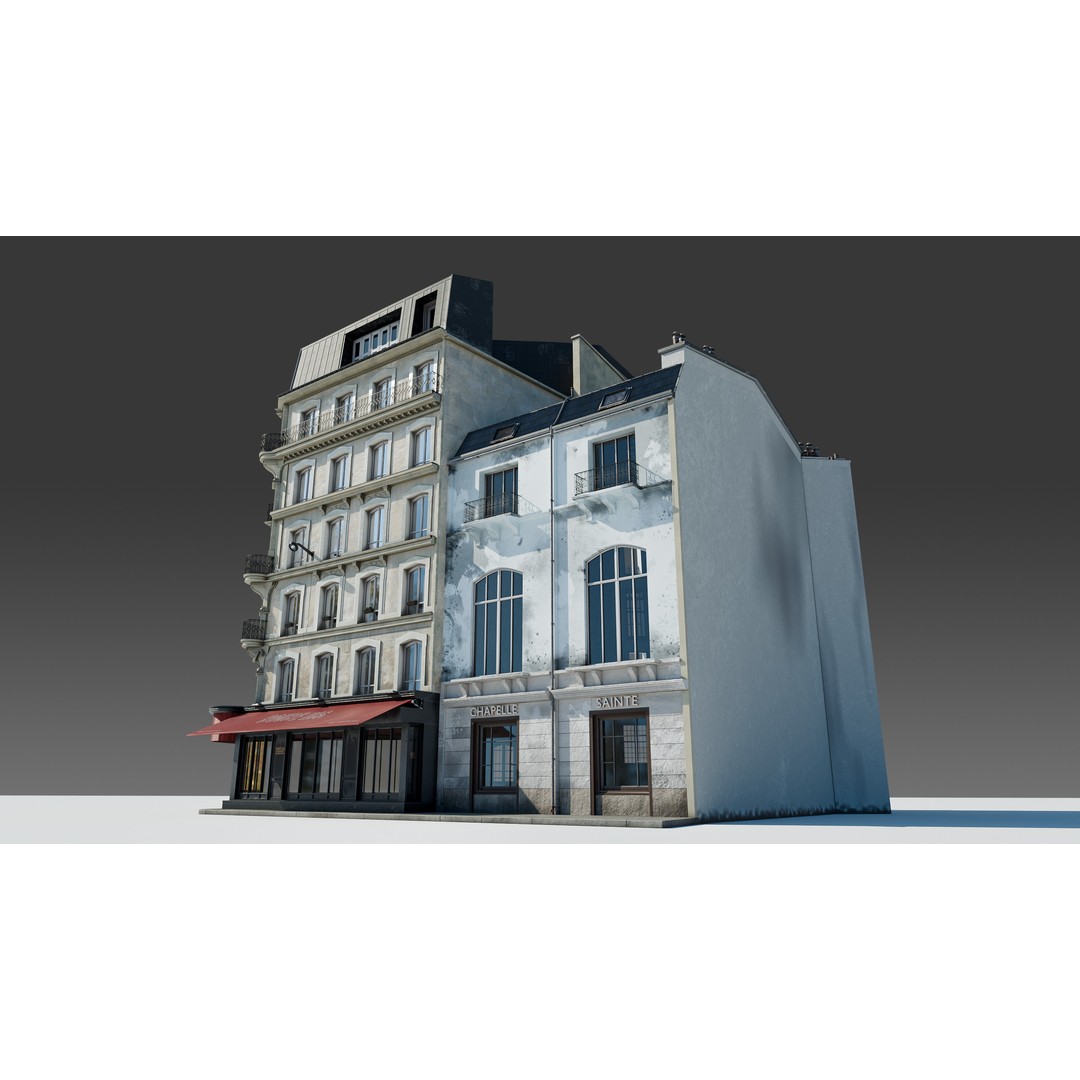 Parisian Cafe Corner Building 3D Model – Detailed Architecture with PBR Textures - View 16