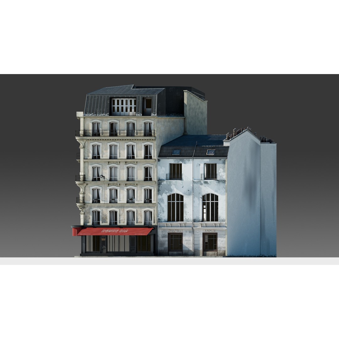 Parisian Cafe Corner Building 3D Model – Detailed Architecture with PBR Textures - View 17