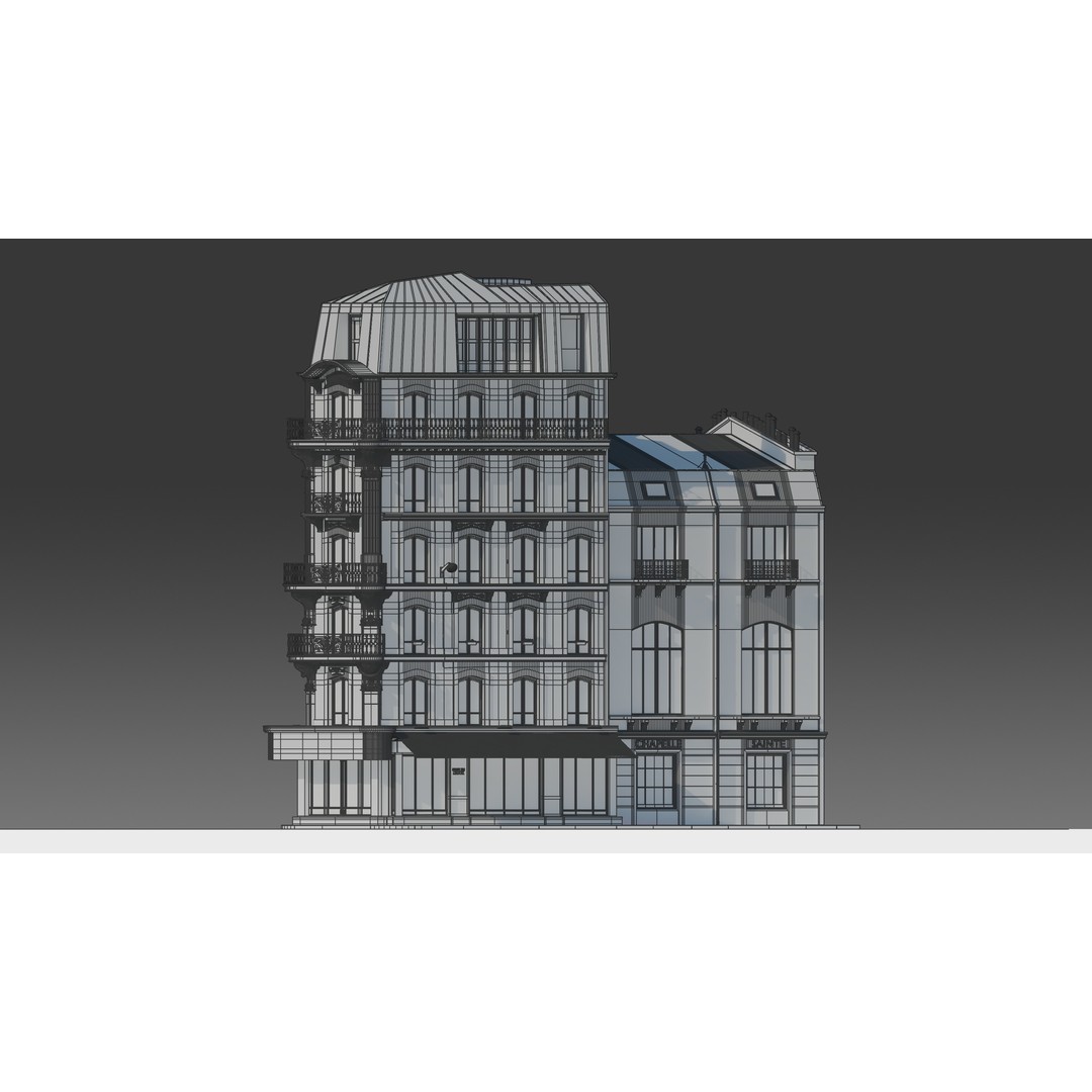Parisian Cafe Corner Building 3D Model – Detailed Architecture with PBR Textures - View 19