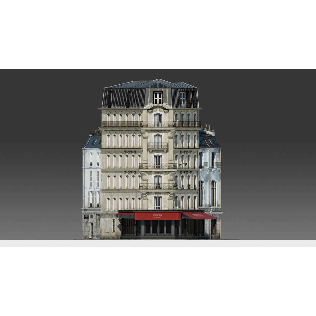 Parisian Cafe Corner Building 3D Model – Detailed Architecture with PBR Textures - View 20
