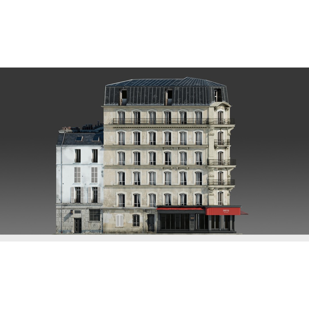 Parisian Cafe Corner Building 3D Model – Detailed Architecture with PBR Textures - View 22