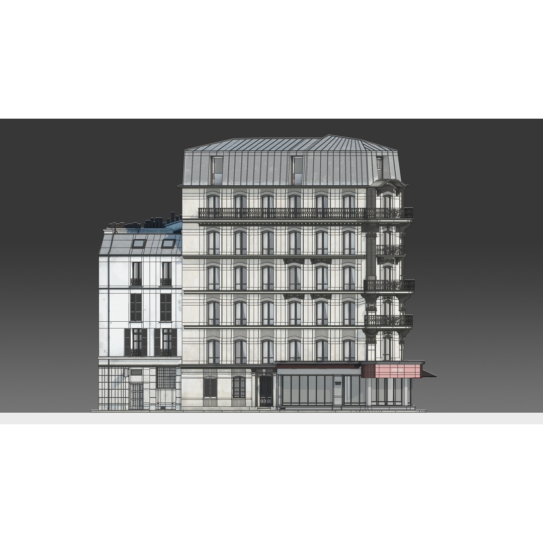 Parisian Cafe Corner Building 3D Model – Detailed Architecture with PBR Textures - View 23