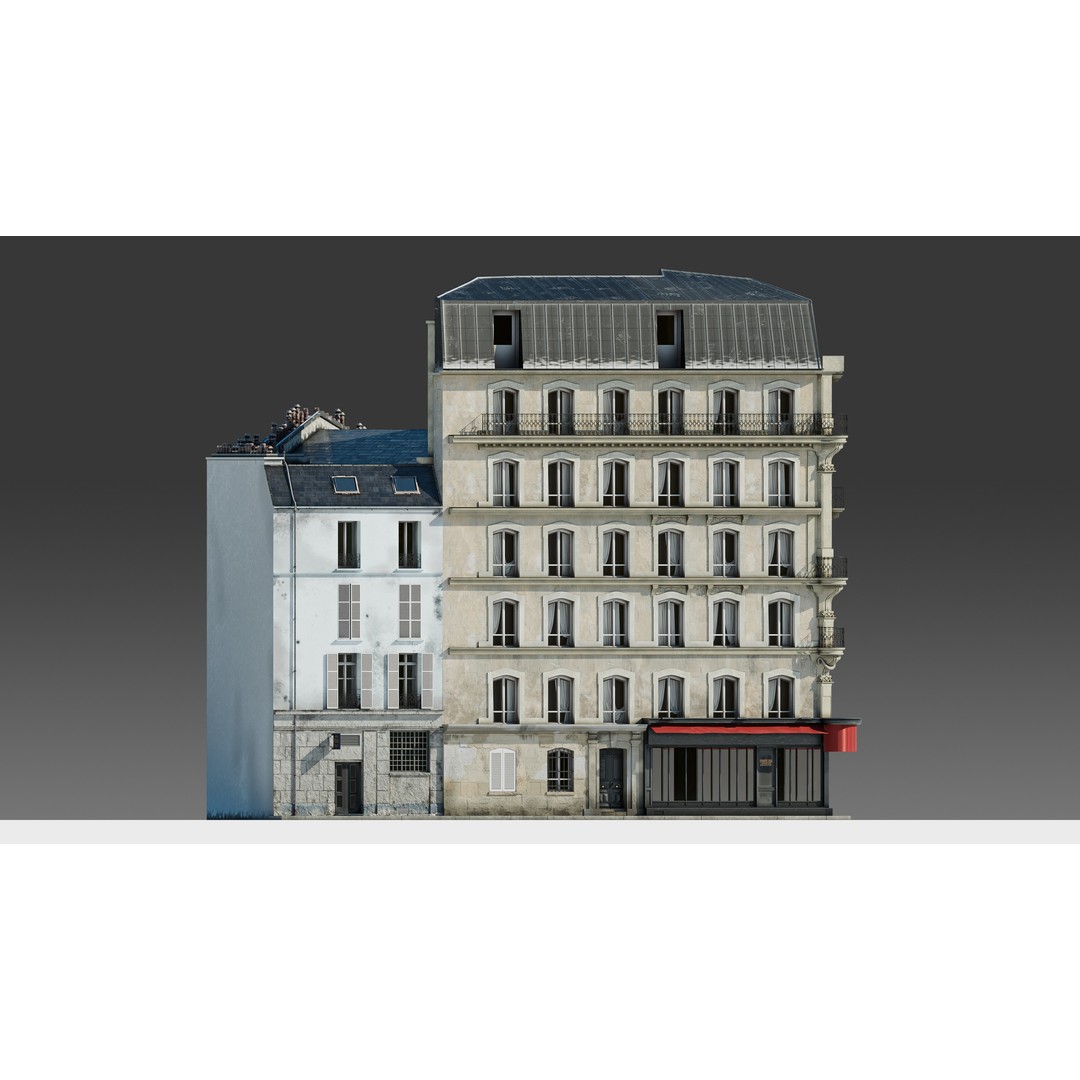 Parisian Cafe Corner Building 3D Model – Detailed Architecture with PBR Textures - View 24