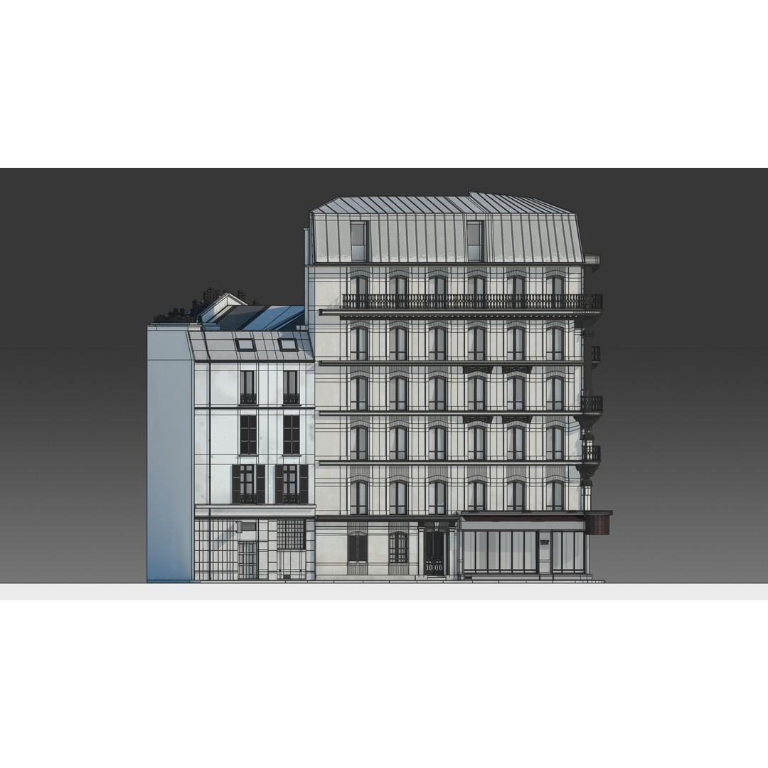 Parisian Cafe Corner Building 3D Model – Detailed Architecture with PBR Textures - View 25