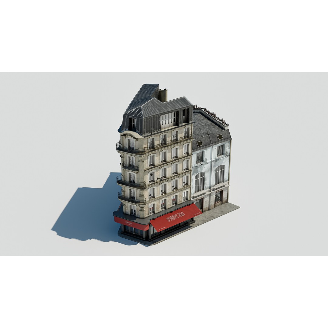 Parisian Cafe Corner Building 3D Model – Detailed Architecture with PBR Textures - View 26