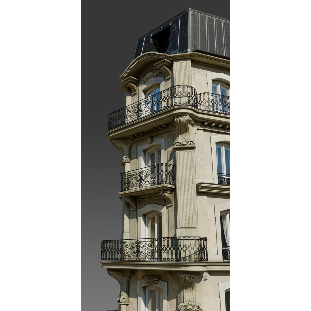 Parisian Cafe Corner Building 3D Model – Detailed Architecture with PBR Textures - View 3
