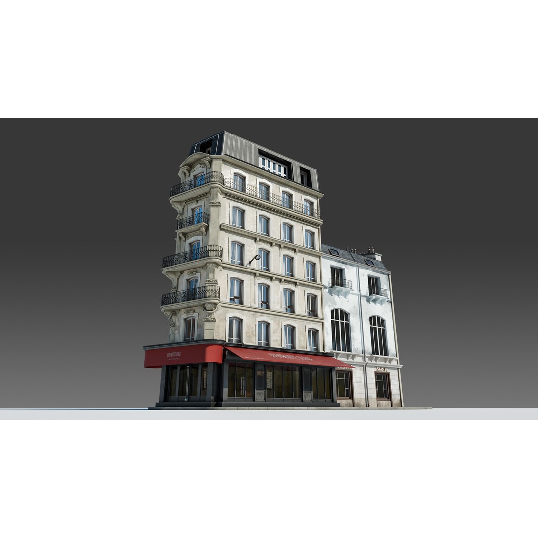 Parisian Cafe Corner Building 3D Model – Detailed Architecture with PBR Textures - View 4