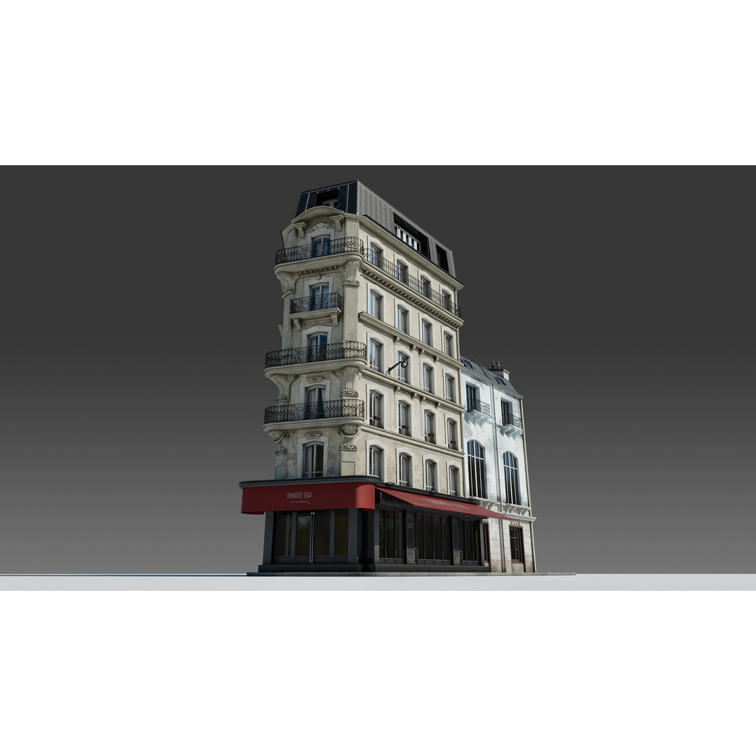 Parisian Cafe Corner Building 3D Model – Detailed Architecture with PBR Textures - View 5