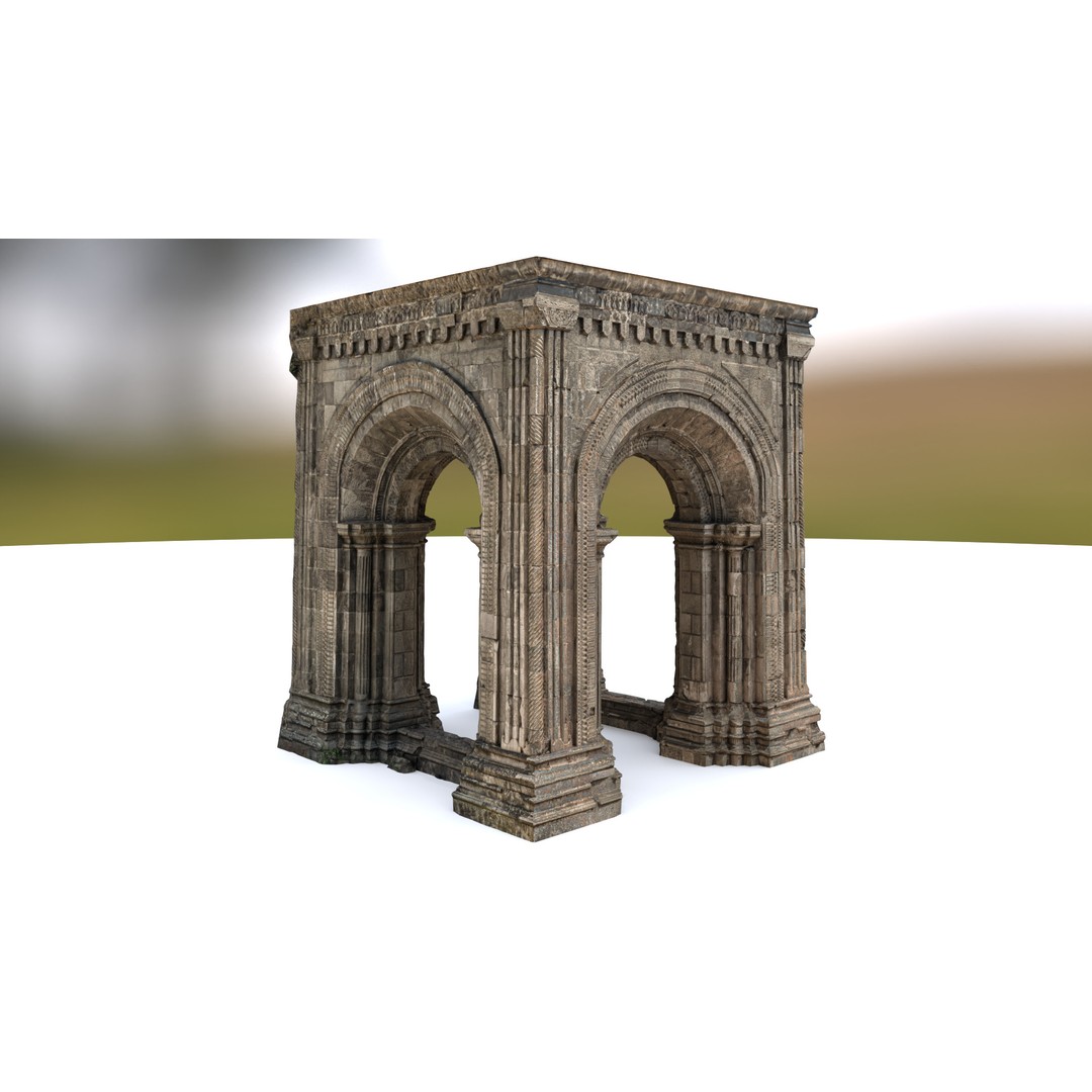 Monumental Castle Entrance 3D Model – Low Poly Historic Gate, FBX - View 10