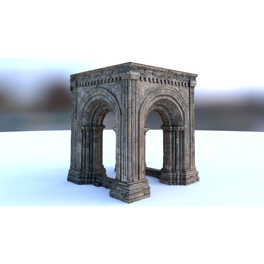 Monumental Castle Entrance 3D Model – Low Poly Historic Gate, FBX - View 12