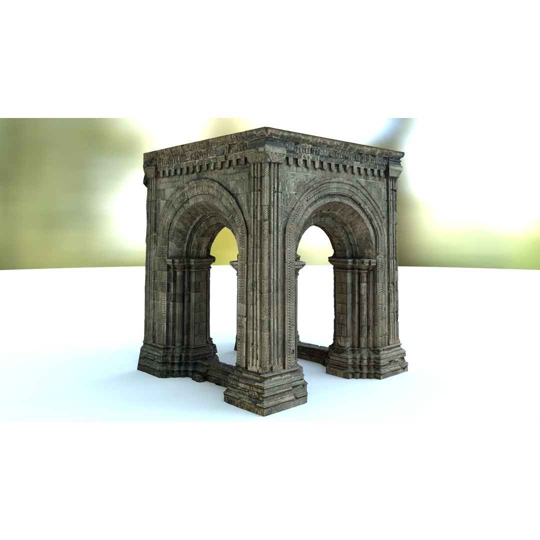 Monumental Castle Entrance 3D Model – Low Poly Historic Gate, FBX - View 13