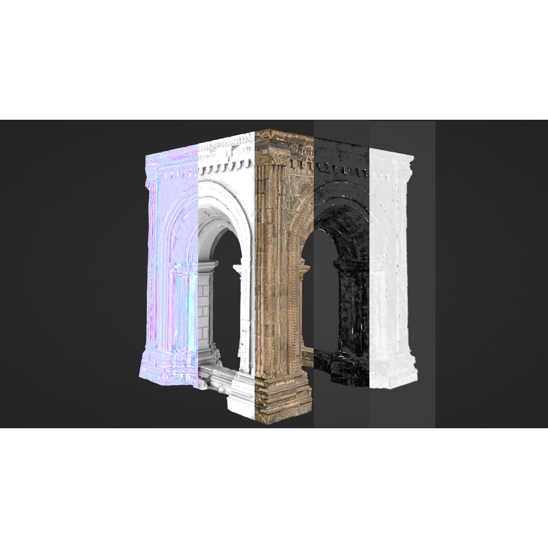 Monumental Castle Entrance 3D Model – Low Poly Historic Gate, FBX - View 14