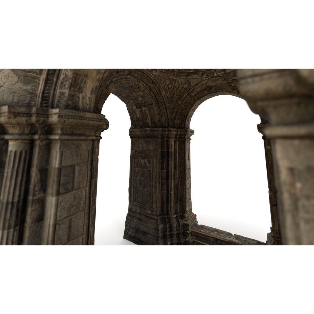 Monumental Castle Entrance 3D Model – Low Poly Historic Gate, FBX - View 28