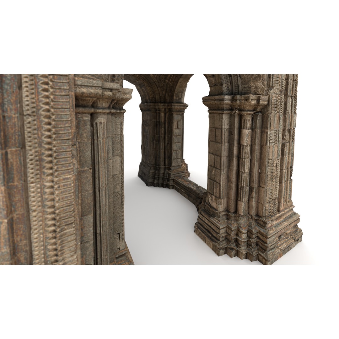 Monumental Castle Entrance 3D Model – Low Poly Historic Gate, FBX - View 29