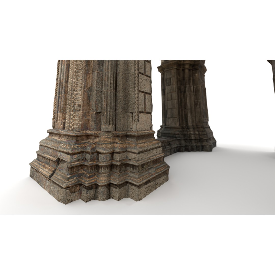 Monumental Castle Entrance 3D Model – Low Poly Historic Gate, FBX - View 35