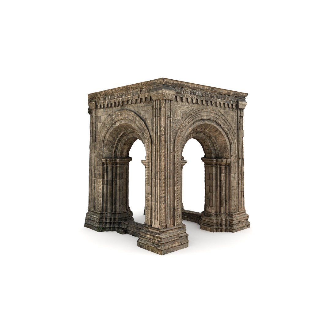 Monumental Castle Entrance 3D Model – Low Poly Historic Gate, FBX - View 4