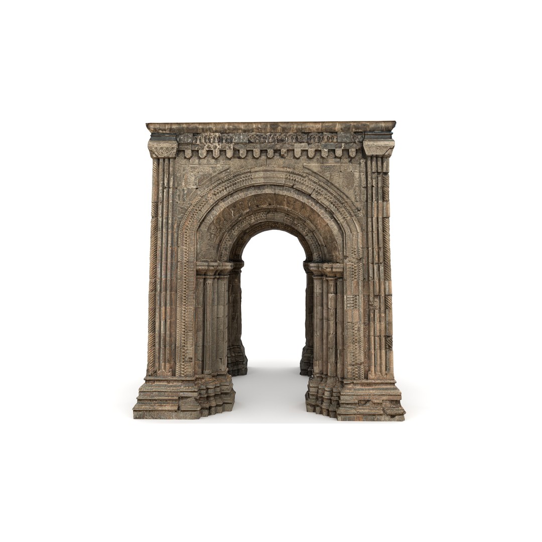 Monumental Castle Entrance 3D Model – Low Poly Historic Gate, FBX - View 5
