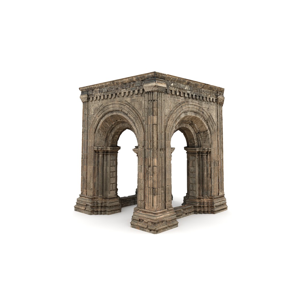 Monumental Castle Entrance 3D Model – Low Poly Historic Gate, FBX - View 6