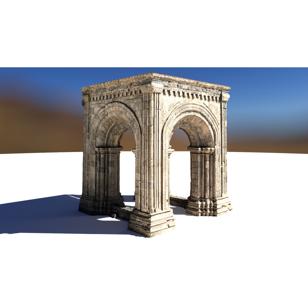Monumental Castle Entrance 3D Model – Low Poly Historic Gate, FBX - View 8
