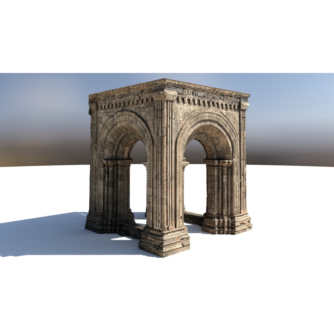 Monumental Castle Entrance 3D Model – Low Poly Historic Gate, FBX - View 9