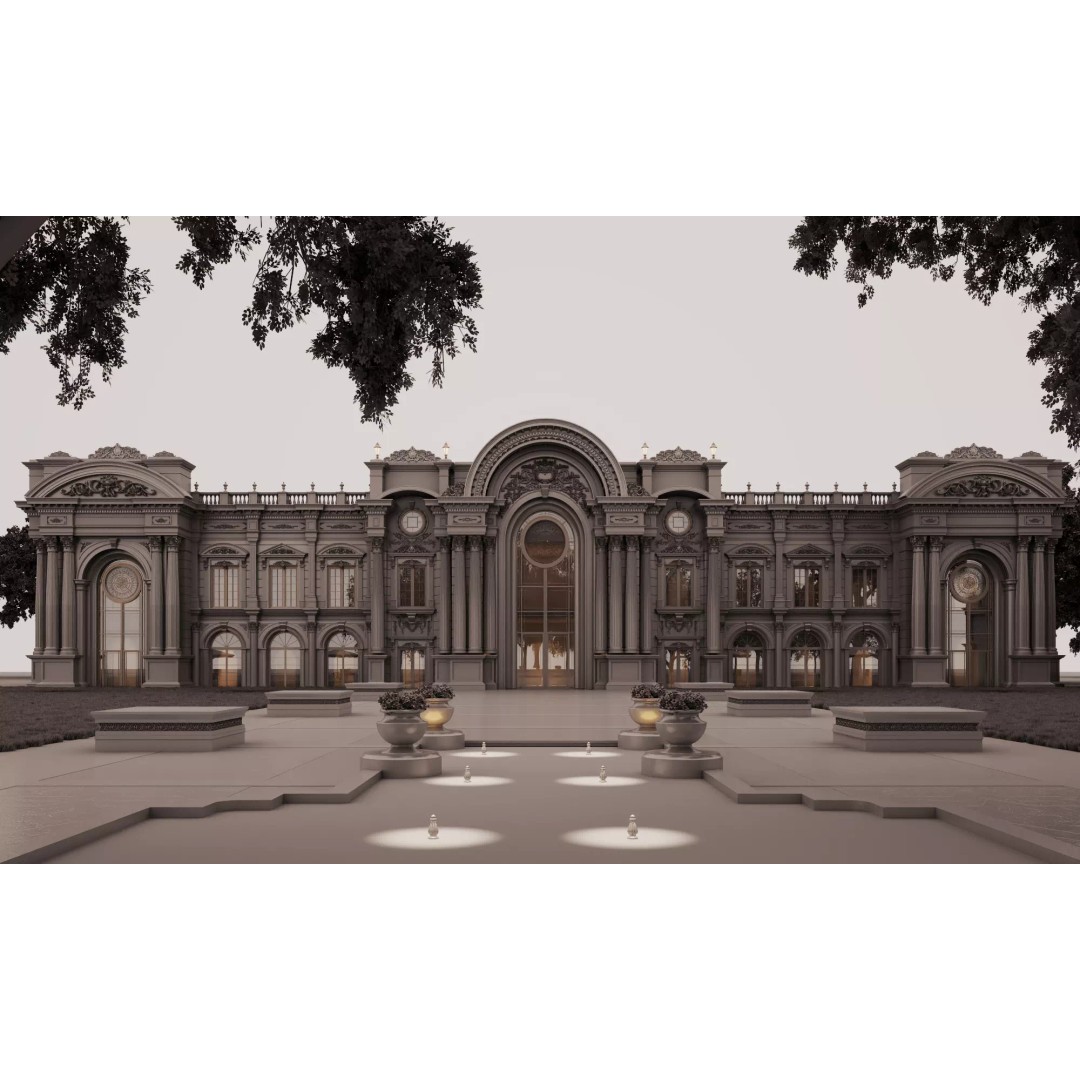 Luxurious Palace 3D Model – Neoclassical Low-Poly Architecture, FBX