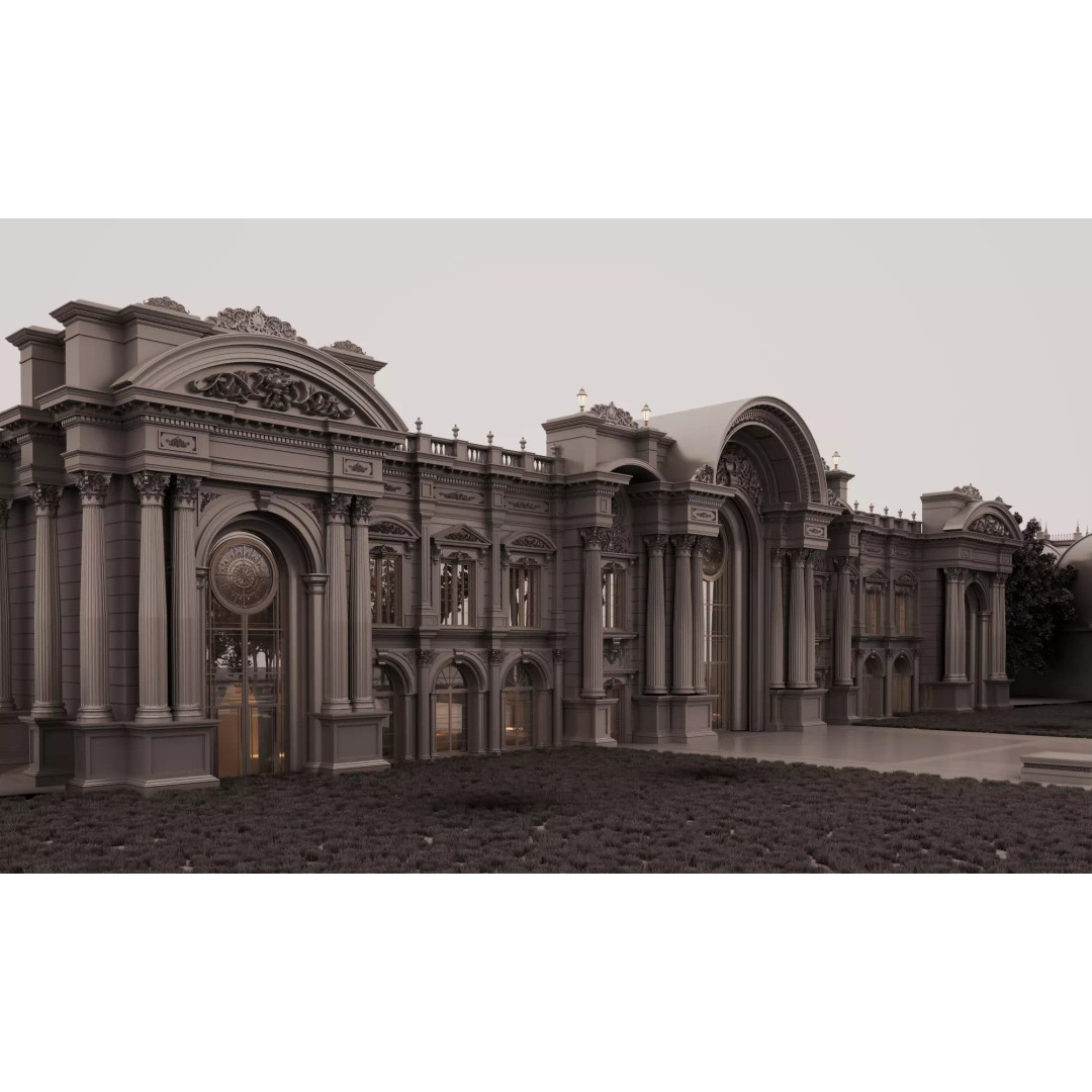 Luxurious Palace 3D Model – Neoclassical Low-Poly Architecture, FBX - View 10