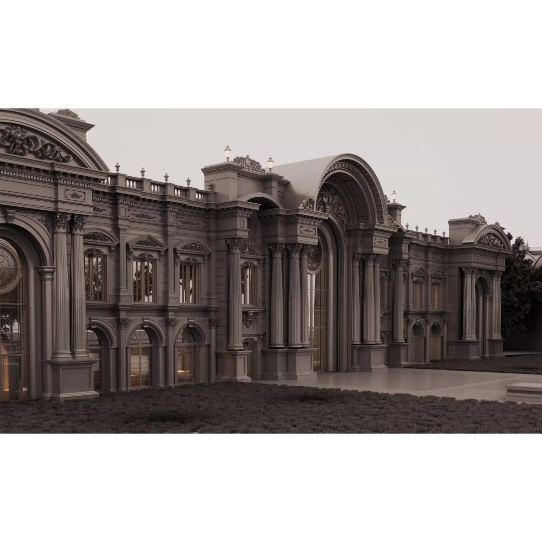 Luxurious Palace 3D Model – Neoclassical Low-Poly Architecture, FBX - View 11