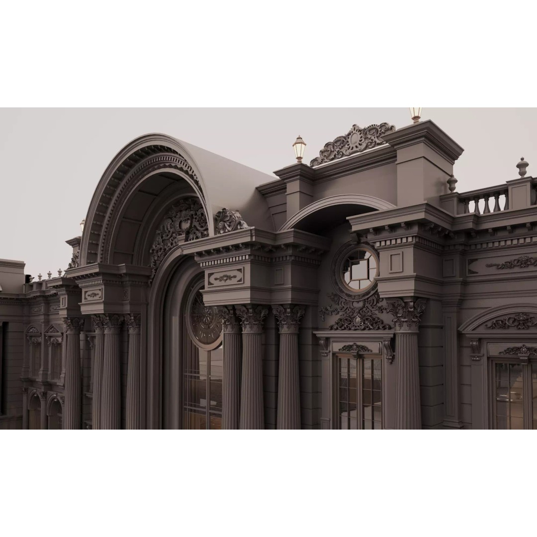 Luxurious Palace 3D Model – Neoclassical Low-Poly Architecture, FBX - View 12