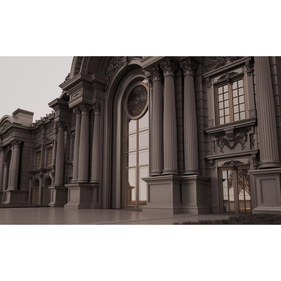 Luxurious Palace 3D Model – Neoclassical Low-Poly Architecture, FBX - View 13