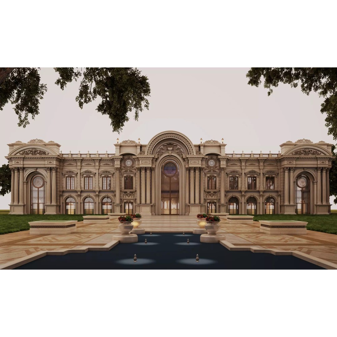 Luxurious Palace 3D Model – Neoclassical Low-Poly Architecture, FBX - View 2