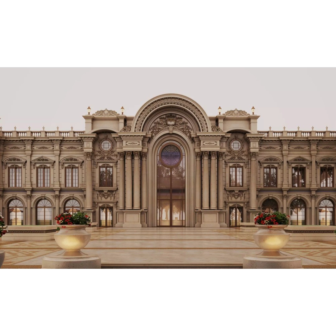 Luxurious Palace 3D Model – Neoclassical Low-Poly Architecture, FBX - View 3