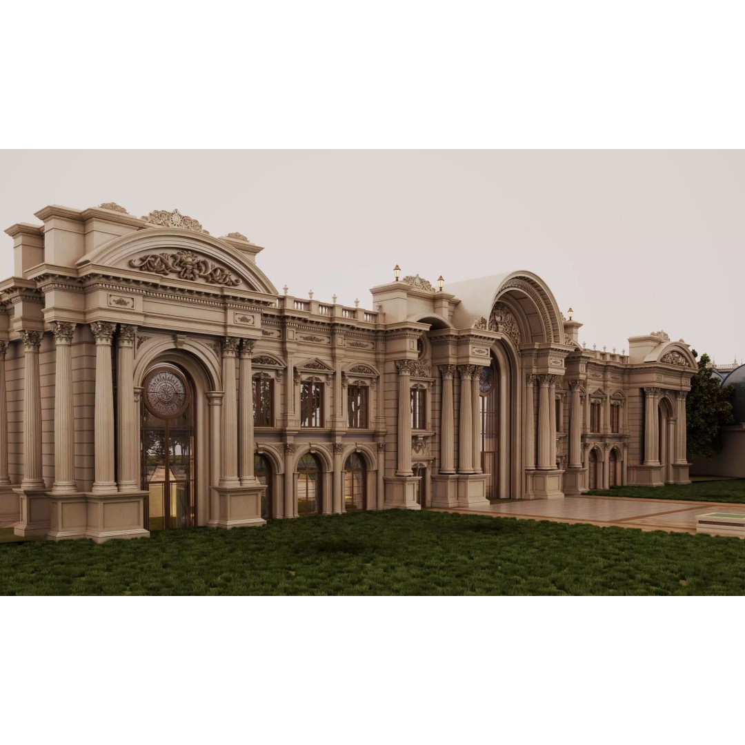 Luxurious Palace 3D Model – Neoclassical Low-Poly Architecture, FBX - View 4