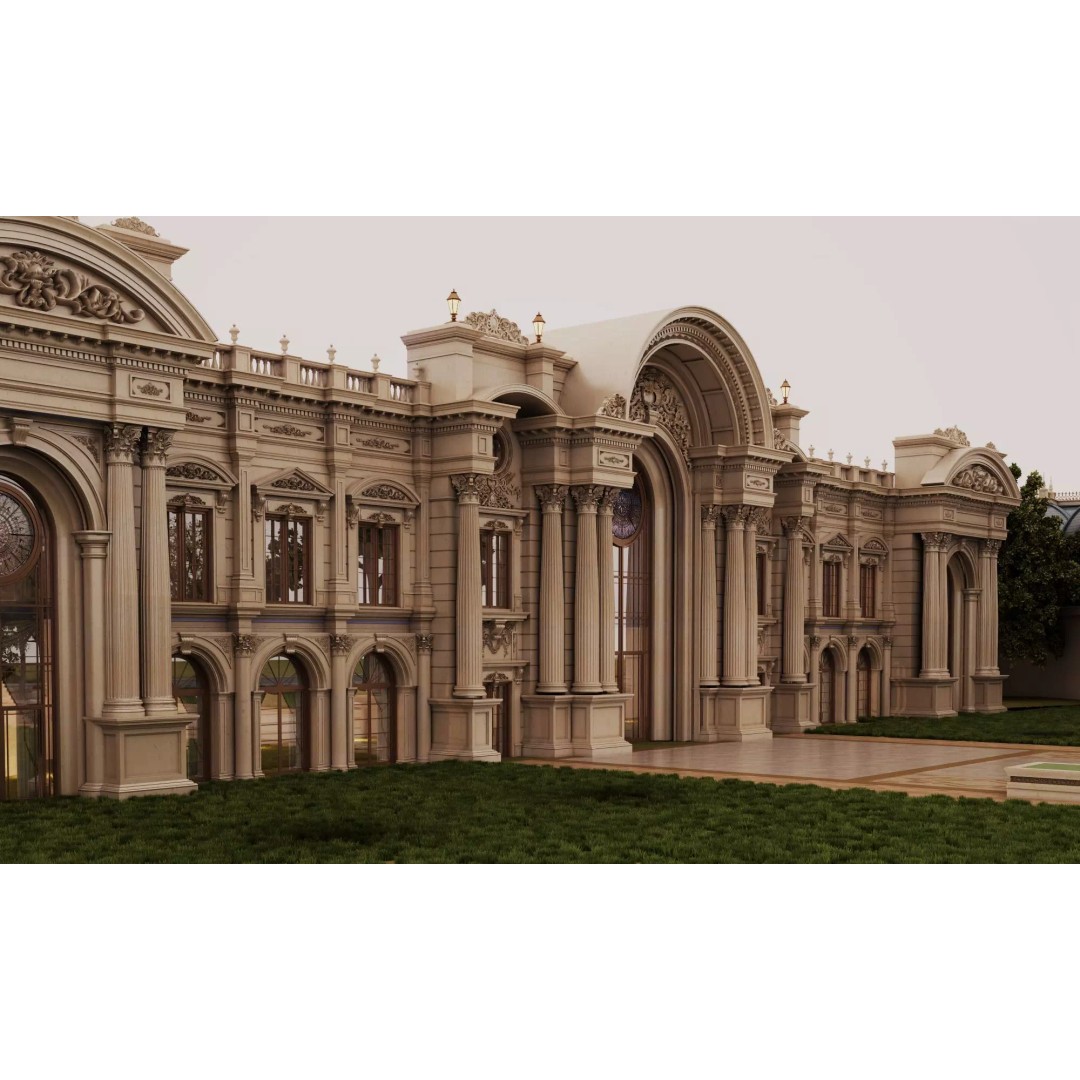 Luxurious Palace 3D Model – Neoclassical Low-Poly Architecture, FBX - View 5