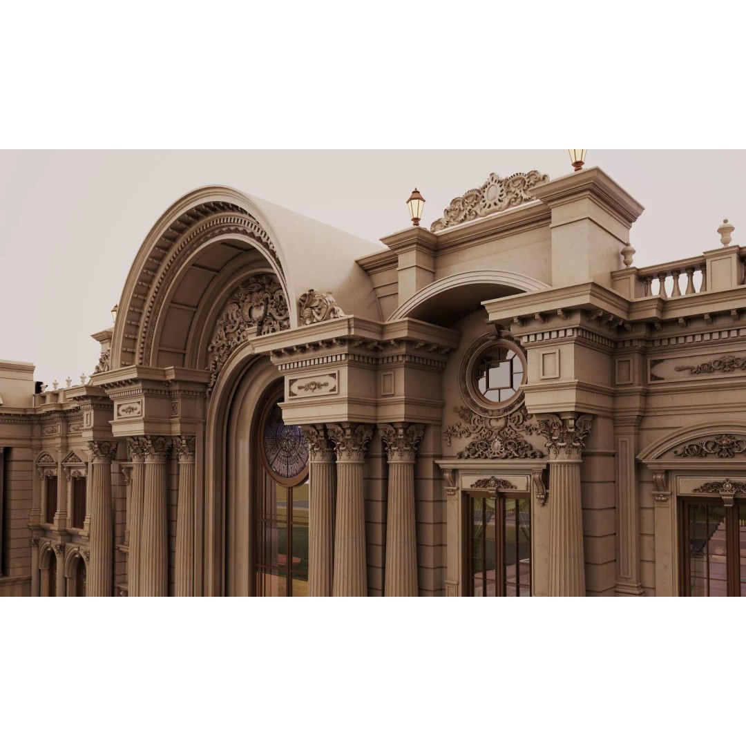 Luxurious Palace 3D Model – Neoclassical Low-Poly Architecture, FBX - View 6