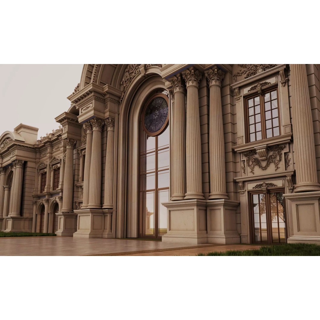 Luxurious Palace 3D Model – Neoclassical Low-Poly Architecture, FBX - View 7
