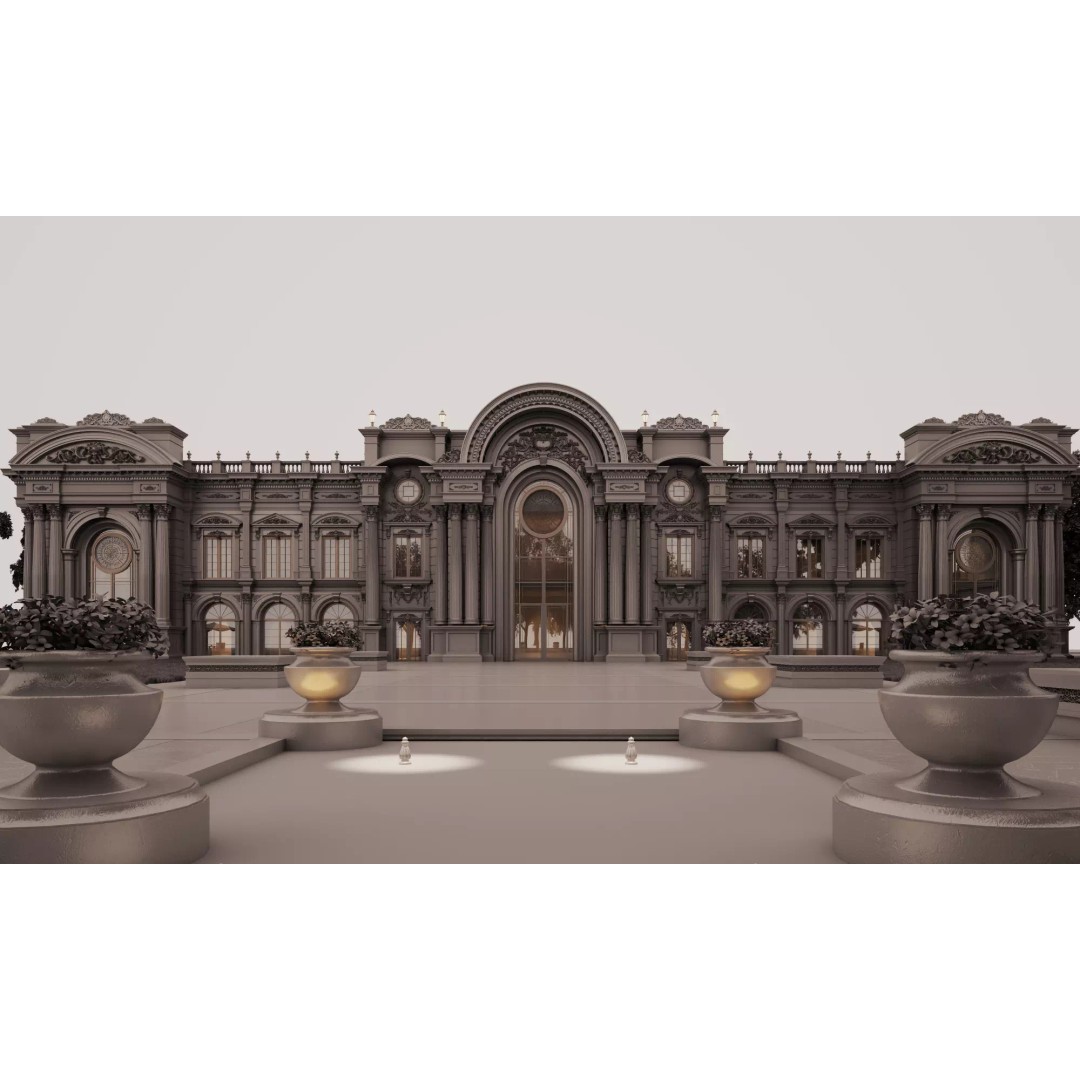 Luxurious Palace 3D Model – Neoclassical Low-Poly Architecture, FBX - View 8