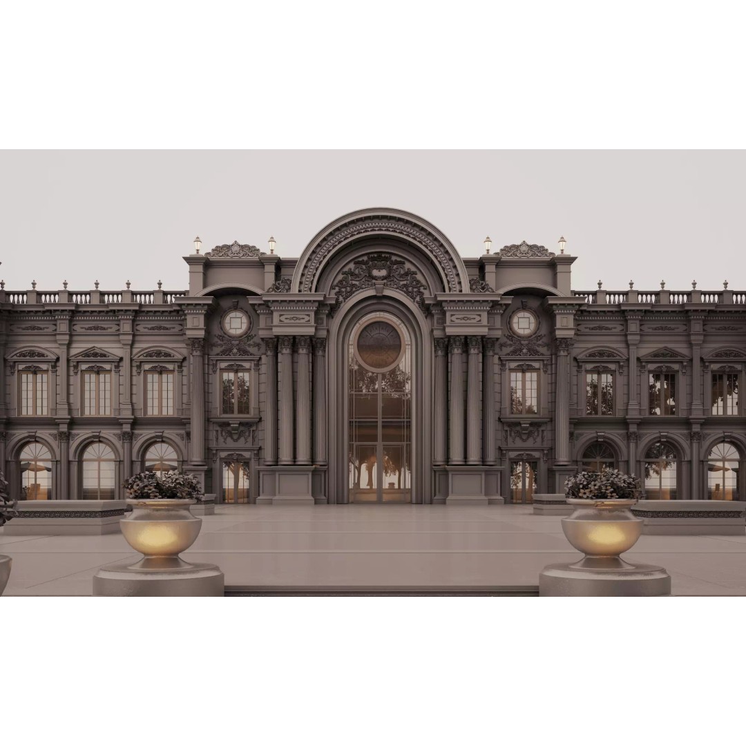 Luxurious Palace 3D Model – Neoclassical Low-Poly Architecture, FBX - View 9