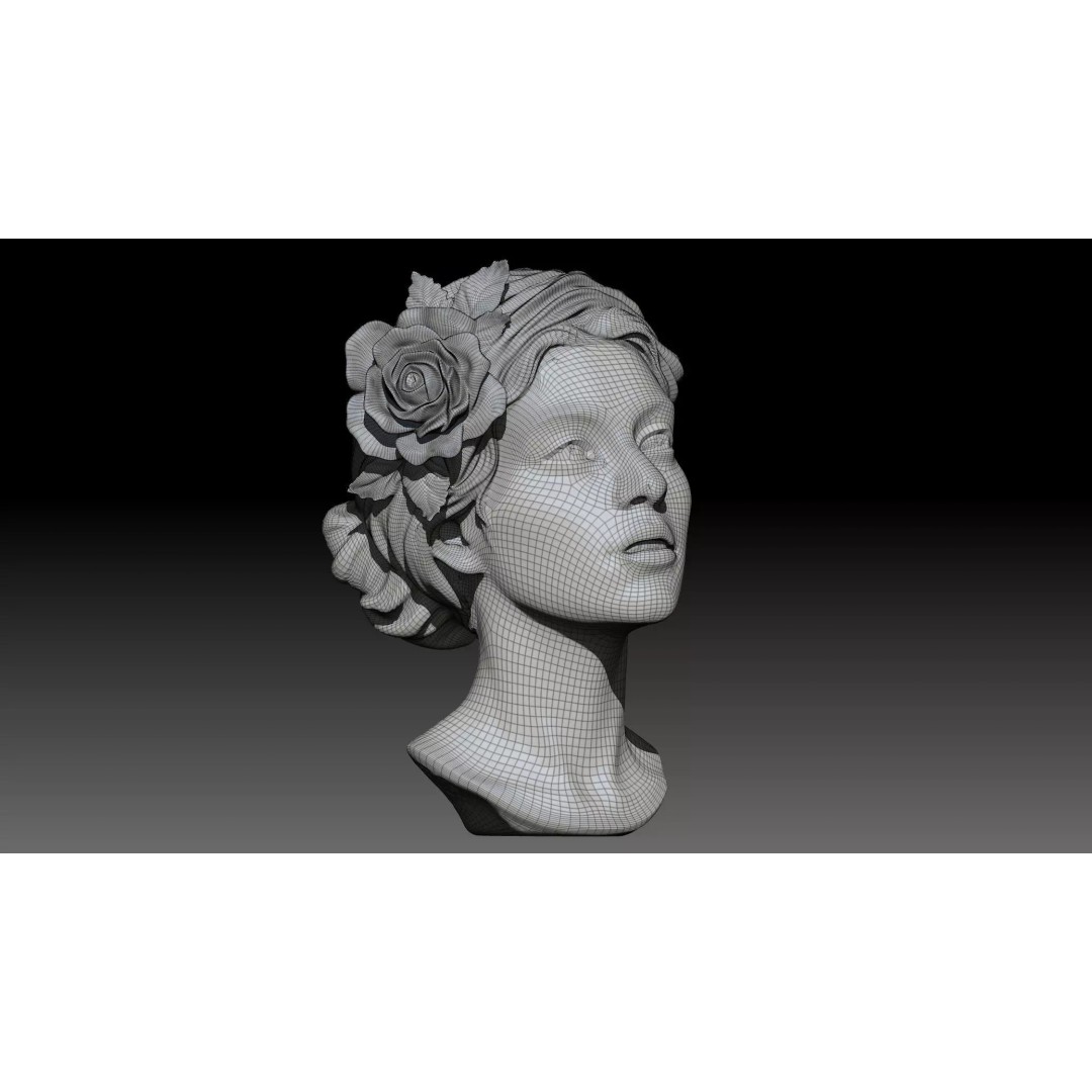 Classical Female Bust Sculpture 3D Model – High-Detail PBR Art Asset