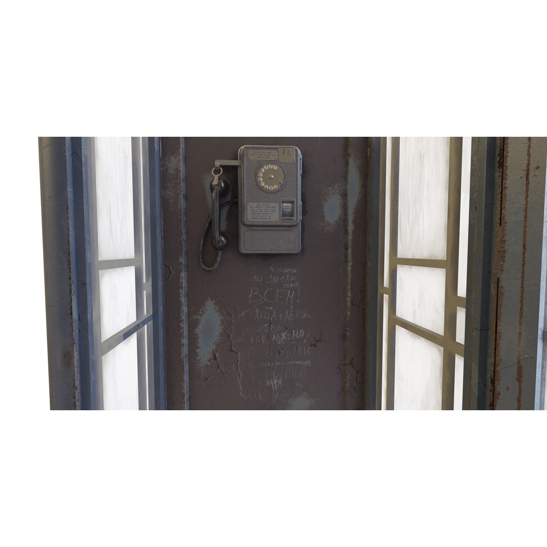 Soviet Telephone Booth 3D Model – Vintage Payphone Asset, PBR Textures - View 18