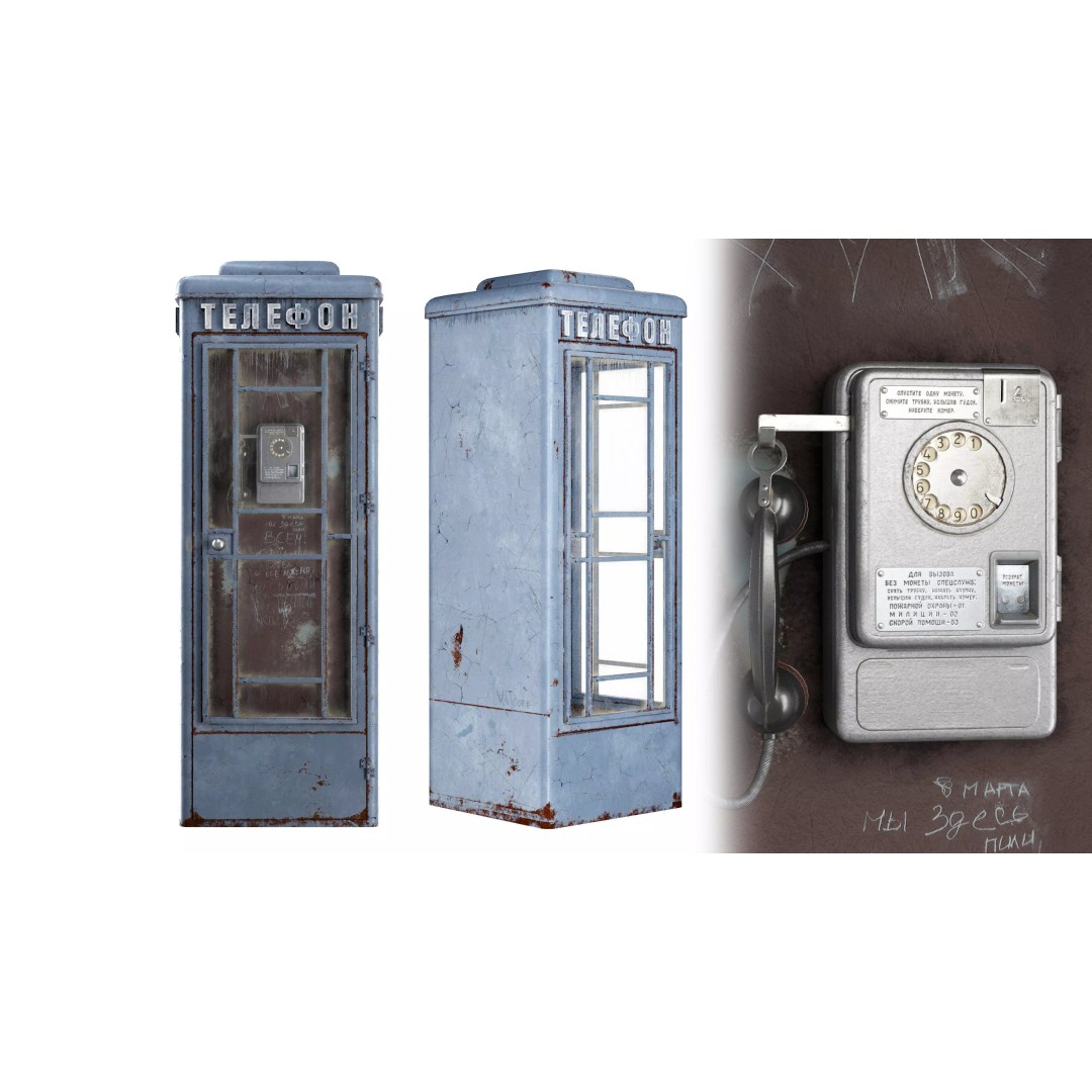 Soviet Telephone Booth 3D Model – Vintage Payphone Asset, PBR Textures - View 2