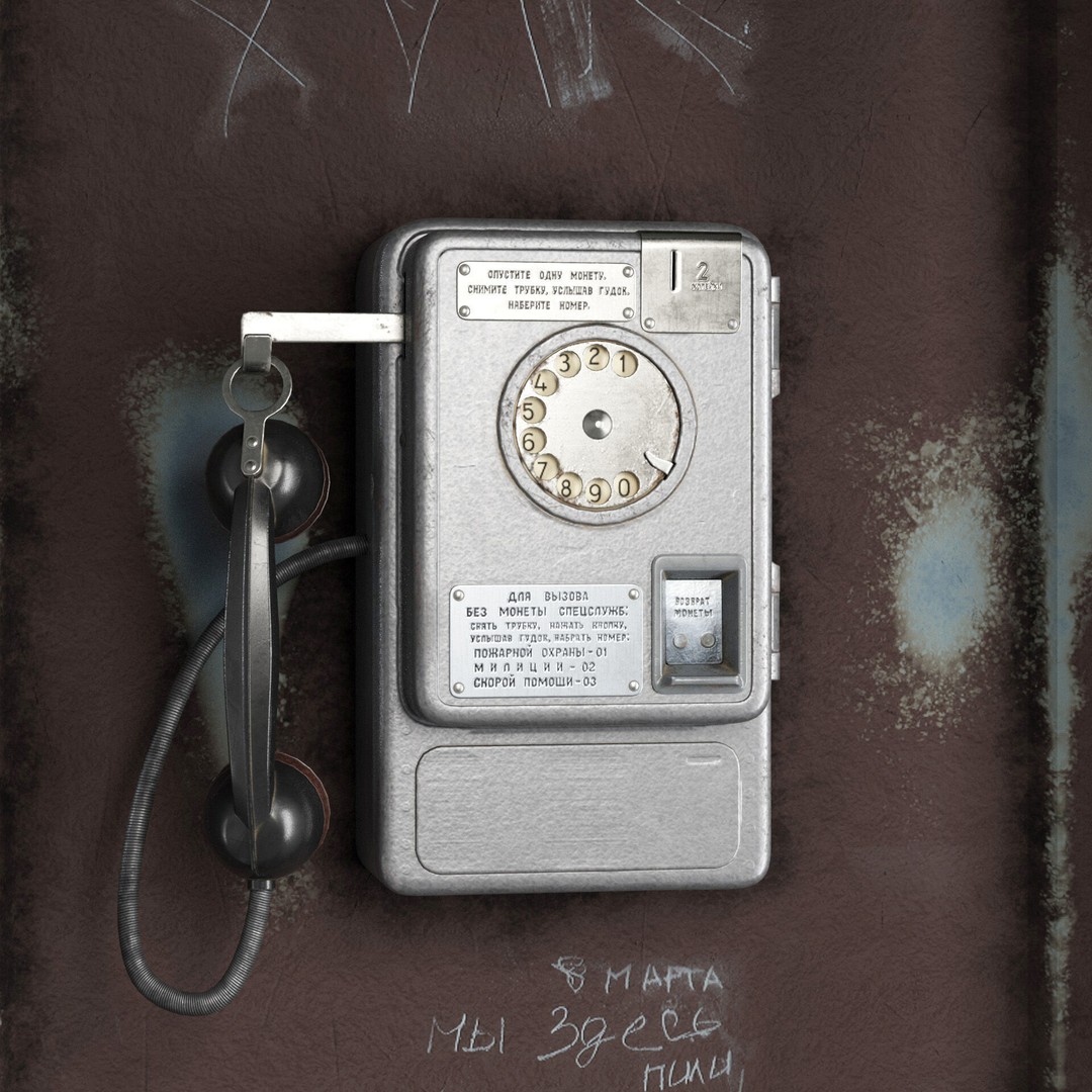 Soviet Telephone Booth 3D Model – Vintage Payphone Asset, PBR Textures - View 6