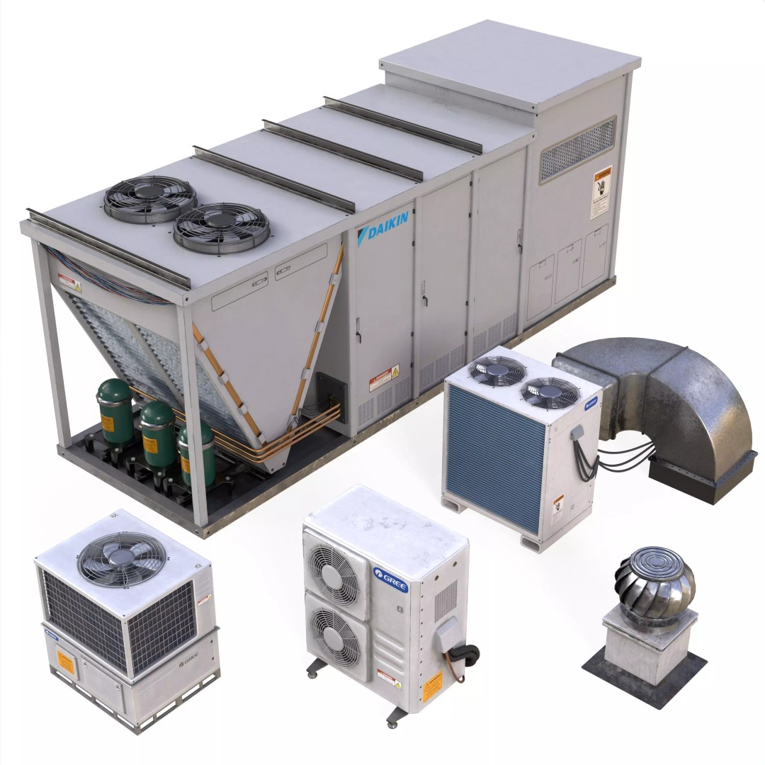 Rooftop Props 3D Model – Low Poly HVAC & Ventilation Units, FBX - View 12
