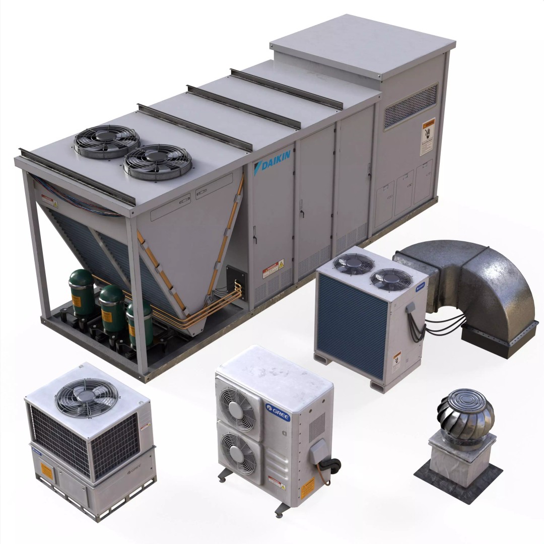 Rooftop Props 3D Model – Low Poly HVAC & Ventilation Units, FBX - View 13