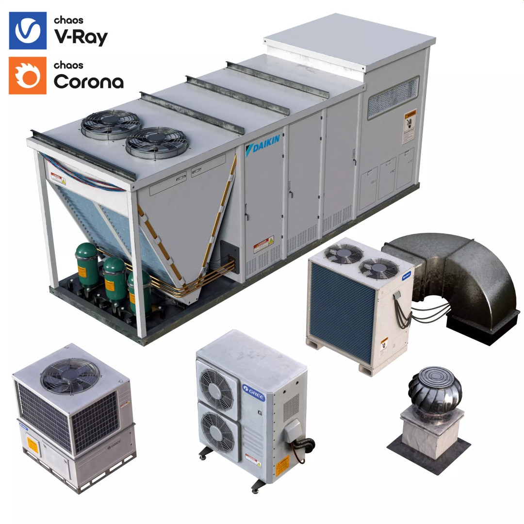 Rooftop Props 3D Model – Low Poly HVAC & Ventilation Units, FBX - View 14