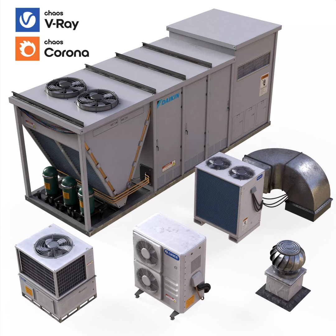 Rooftop Props 3D Model – Low Poly HVAC & Ventilation Units, FBX - View 15